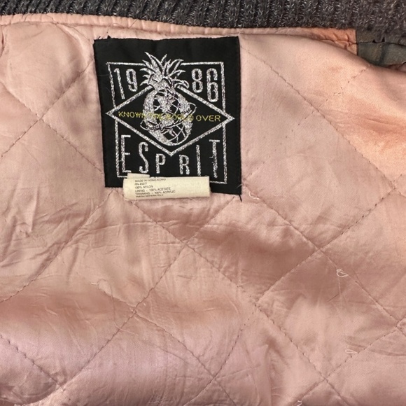 Vintage Esprit 1986 Gray Pink Lined Silky Nylon Bomber Jacket Size M Hong Kong - Picture 10 of 16